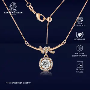 OS5-MN31 Kalung Wanita Moissanite 1 Carat Henri Moissan Lapis Emas 18k Garansi 1 Tahun Berkualitas Tinggi High Quality Anti Luntur Karat Berubah Warna Aksesoris Perhiasan Cincin Nikah Permata VVS1 Elegan Free Box