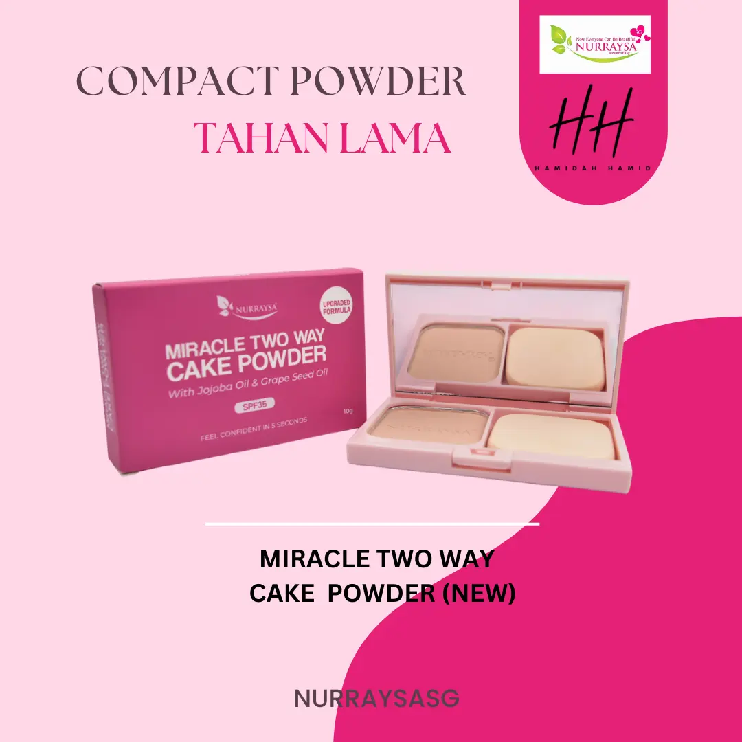 NURRAYSA Miracle Two Way Cake Powder W Grapeseed oil Long-lasting    Makeup  natural look ,tekstur yang ringan,  bedak compact, foundation, tak bercapuk, bedak serap minyak, tahan lama, bedak foundation, kawal minyak, tutup porI Flawless Uv Cosmetic perfe