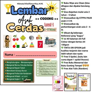 Buku Lembar Asah Cerdas Level 1 + Coding Anak Usia 2 - 6 Tahun Free 5 Spidol Buku Mewarnai Buku Gunting Tempel Alat Tulis Random. Buku Aktivitas Anak Buku Coding