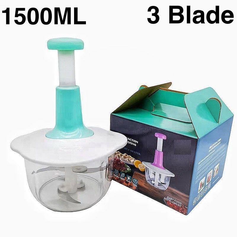 1500ML Hand Press Push Food Processor Chopper Chopping Fruits Vegetable Slicer Cutting Kitchen Tools Kitchenware Steel Blue Iron Stainless Utensils 8