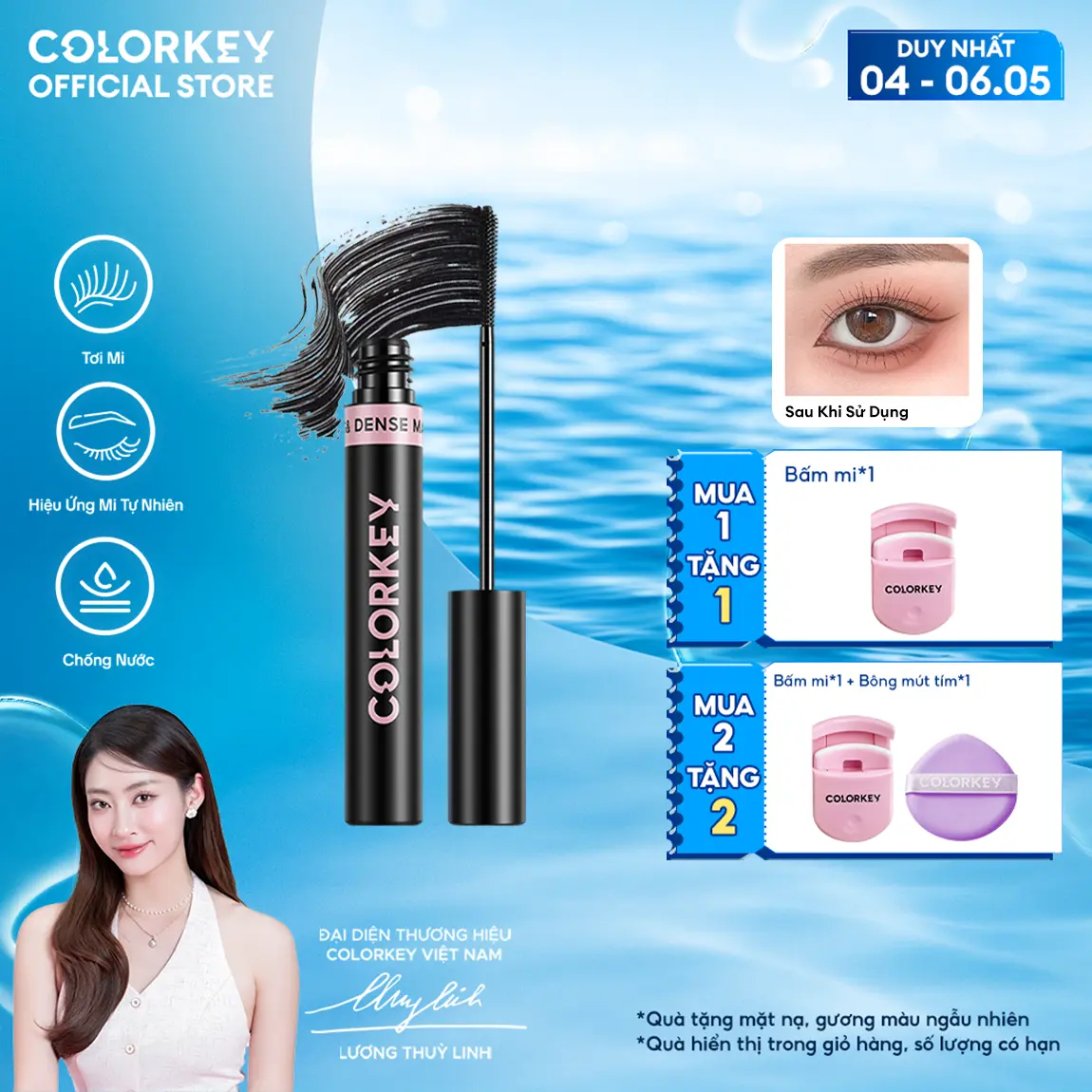 Mascara COLORKEY Hỗ Trợ Giúp Mi Dài Và Tơi, Tạo Cảm Giác Tự Nhiên, Nhanh Khô, Không Lem Trôi 4.5g