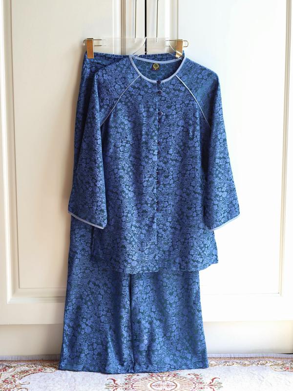 DL157 GẤM XANH NAVY ( Họa Y Pháp Phục) bộ Đồ Lam Đi chùa - Phật Tử Nữ - Chất lụa cao cấp- Size S M L XL  XXL-Truyền Thống Thường Mặc Women thanh Lịch  áo hoa sen Voi trung niên bà ba big