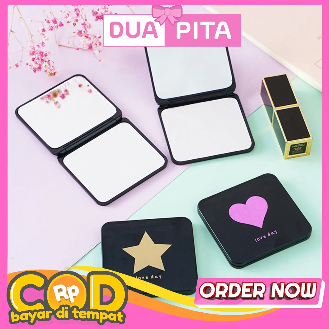 SR50 Cermin Lipat Mini Kaca Kecil Portable Cermin Rias Segiempat