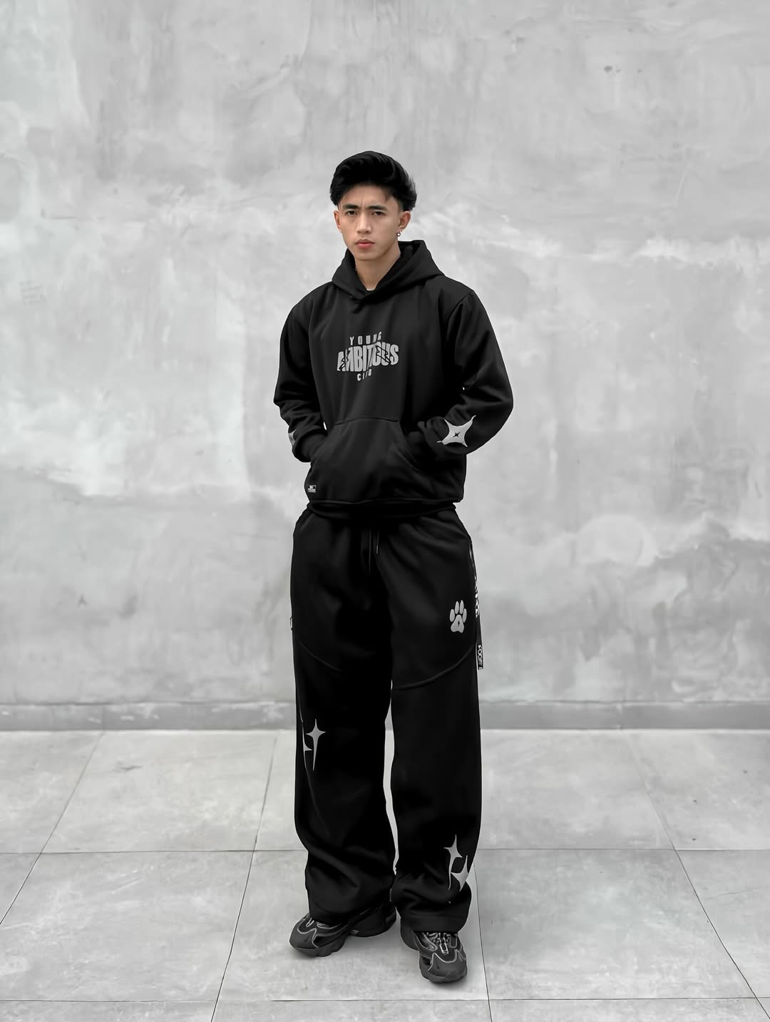 HOUSE OF TAMBIYU Sweatpants Baggy Cotton Fleece 300gsm Celana Panjang Unisex Warna Hitam