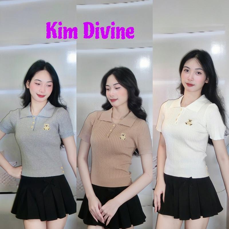 Áo POLO Nữ GẤU THÊU XOẮN  thừng Len dệt kim co dãn Basic QC Top Nữ Women  GO2