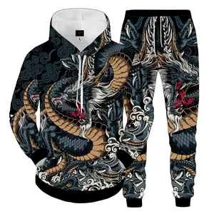 Setelan Jaket Naga Fullprint Bahan Lotto Tebal Furing Hoodie Panjang Unisex