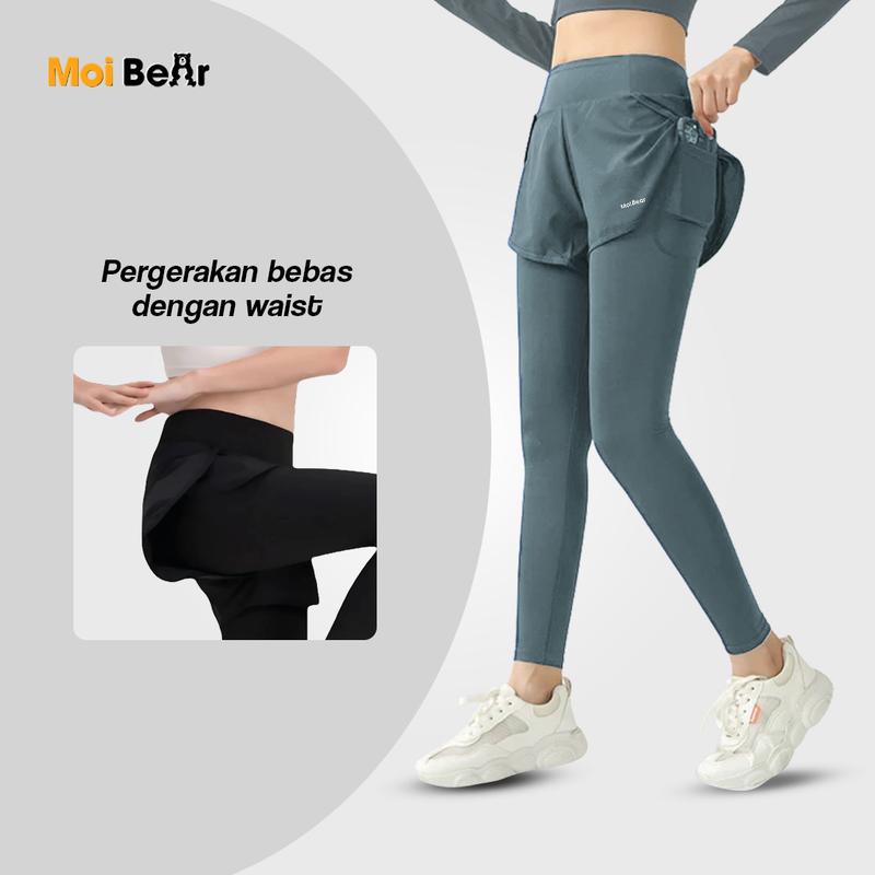 MOI Celana Legging Running Pendek 2in1 Pria Wanita Legging Hotpants Panjang Olahraga Running Lari Fitnes Senam Zumba Badminton Outdoor Sport