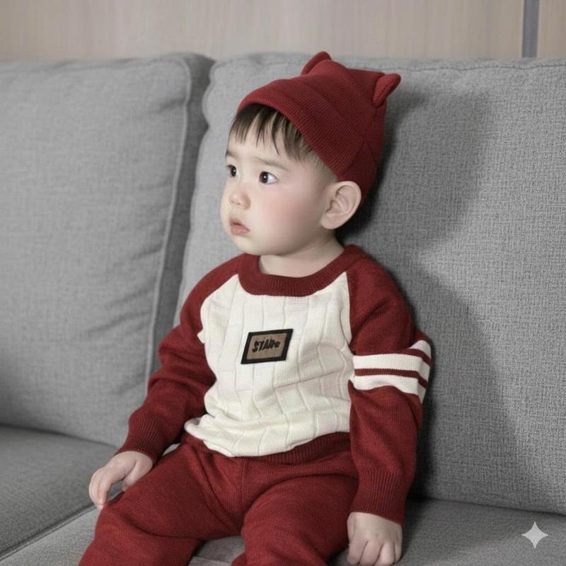  Bộ len kiểu dáng thể thao đính chữ STAR cho bé trai bé gái mặc tết noel ấm áp mùa đông 5-13kg 