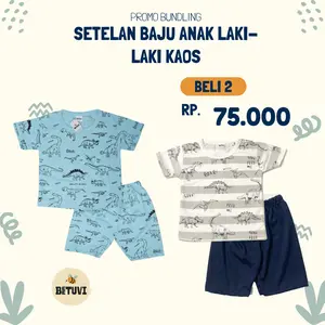 BEETUVI - Paket Hemat 75 Ribu Dapat 2 Setelan Baju Harian Anak Laki-Laki 3-8 Tahun One Set Dino - Beli 2 75K