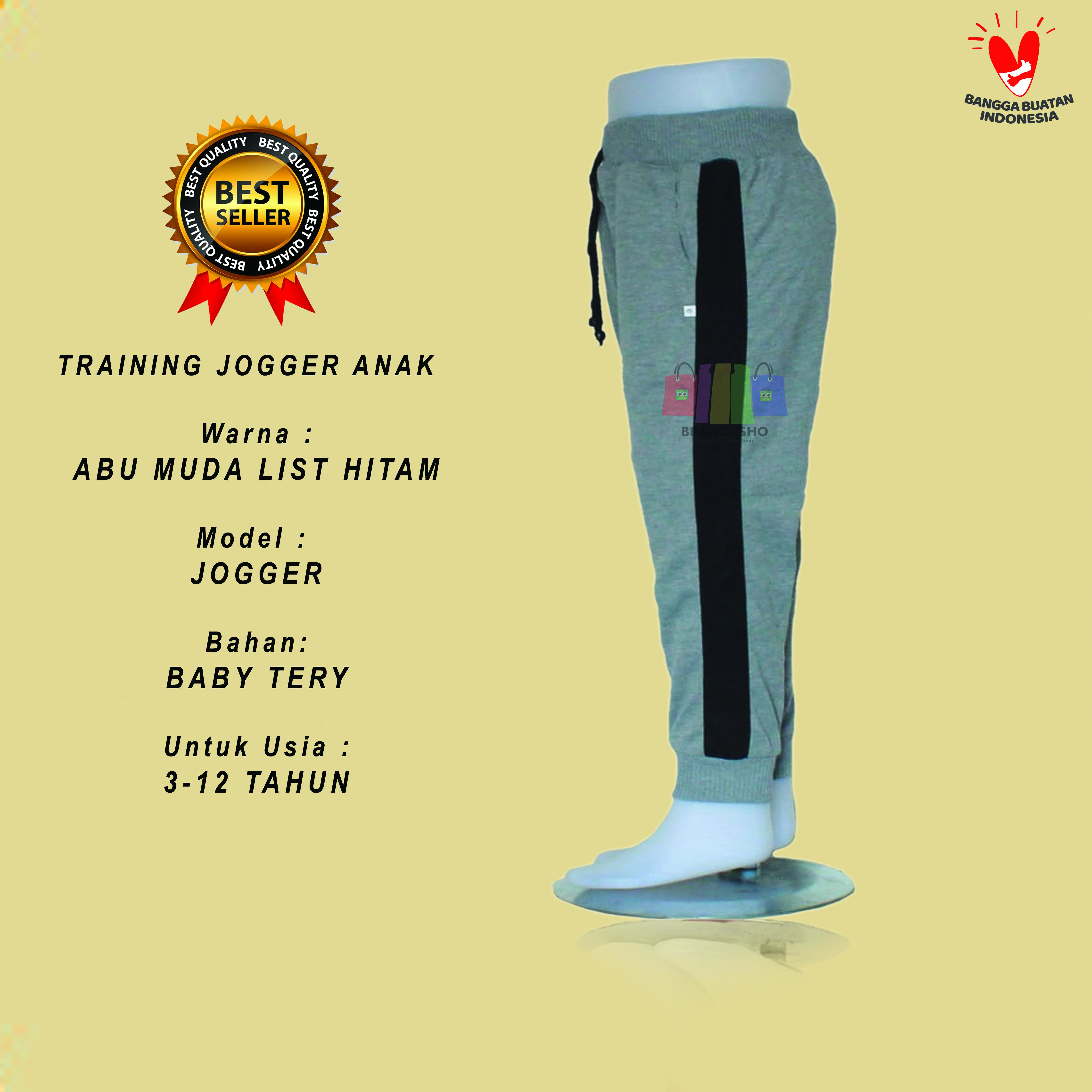 Jogger Anak SD TK PAUD  Usia 3-12 Tahun Training Anak Laki Laki Perempuan Celana Olah Raga Anak Cewek Cowok Abu Muda List Hitam Outdoor