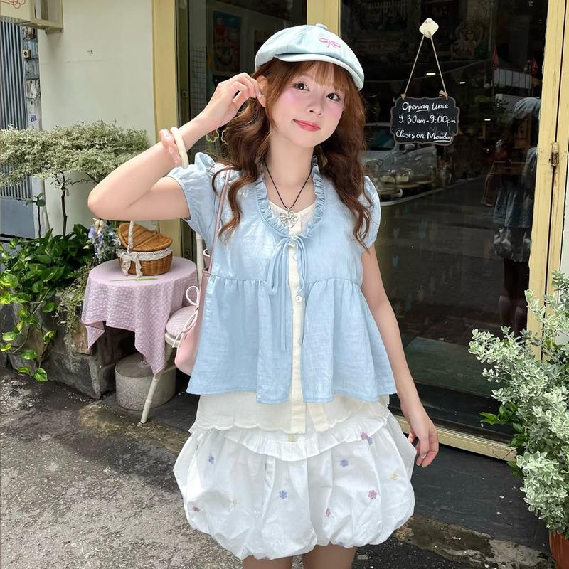 Áo babydoll Bubblegum 2 lớp phối viền bèo ୨୧ by Vintagevibes.