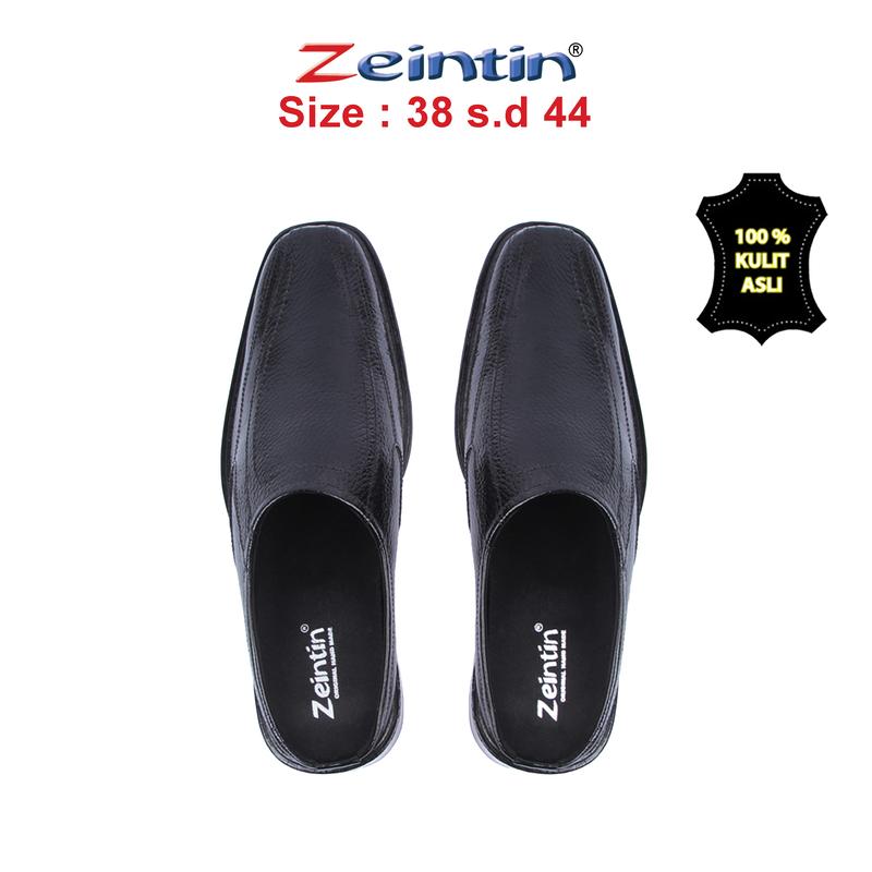 Zeintin - Sandal Slip On Pria Bustong Pria kulit Sepatu Slip On Pria Hitam AJ Selop Shoes Kasual Sendal 6