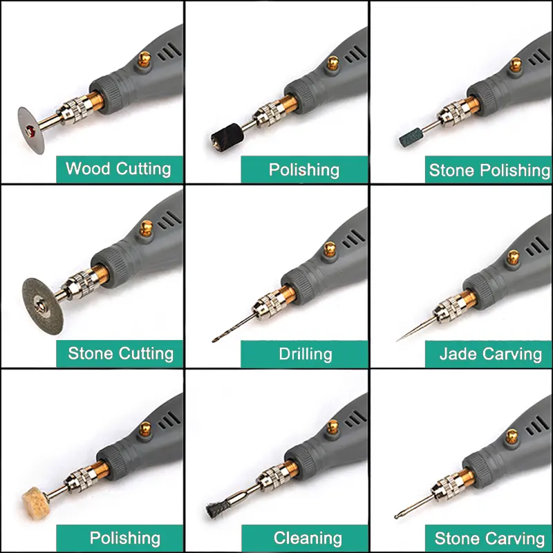 Dụng cụ mài, KIPRUN, Dụng cụ Quay không dây, Máy khoan không dây Điện 3,7V Dụng cụ điện, Bộ mài 15000rpm, Bộ dụng cụ khoan Điện, 5 tốc độ, Sạc USB 6