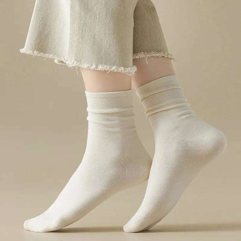 Tất Mùa Thu Retro Cho Nữ, Màu Trơn, Thường Ngày, Trắng, Trung Bình, Thời Trang Hàn Quốc, Cotton Mềm Mại, Đa Năng, Thoáng Khí, Cho Chân Ong 1