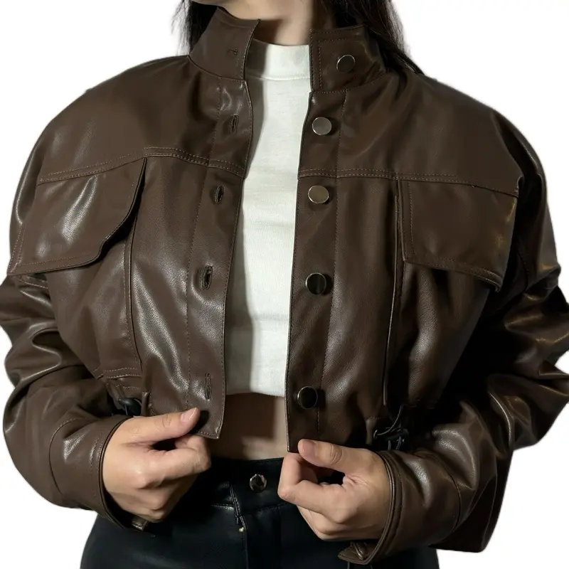 RiseLeather.id Jaket Kulit Wanita Crop Oversize Stopper String Leather Jacket STREET LABEL SERIES 5