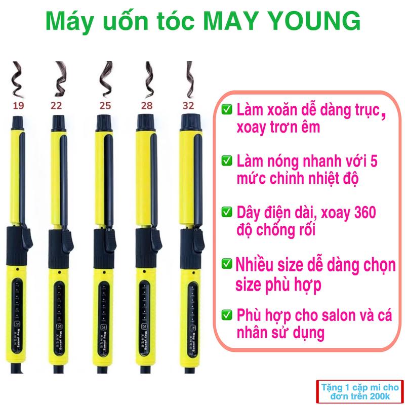 Máy uốn tóc MAY YOUNG M606 màu vàng điều chỉnh nhiều mức độ nóng siêu tốc giúp tóc xoăn lọn chuẩn salon