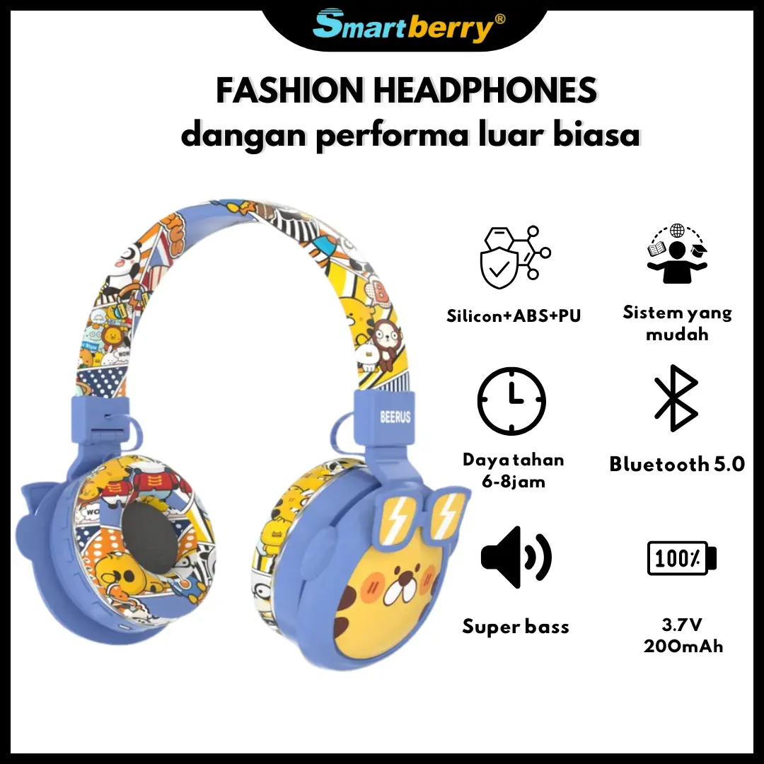 Headphone smartberry 98BT,Bluetooth V5.3,Waterproof IPX-4,SUPER BASS