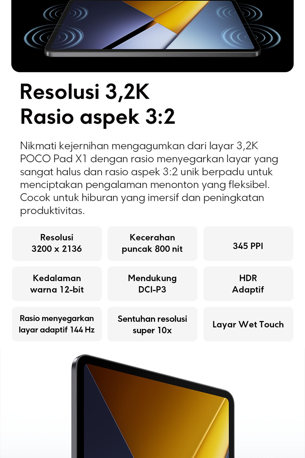 POCO Pad X1 (8GB/512GB) | Layar jernih 3.2K 144Hz | Snapdragon 7+ Gen 3 | Baterai besar 8850mAh (typ) | Xiaomi HyperAI | Quad speaker dengan Dolby Atmos [Official Store]