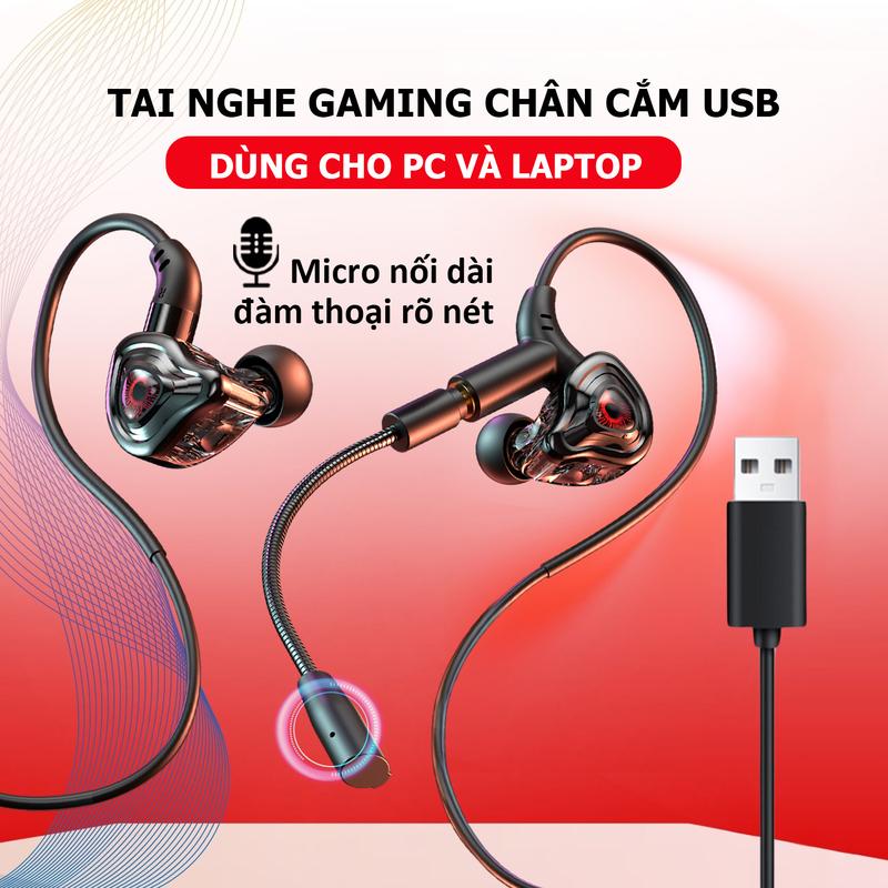 Tai nghe chân USB dành cho máy tính và laptop dây dài 2,7m có mic âm thanh hifi bass mạnh