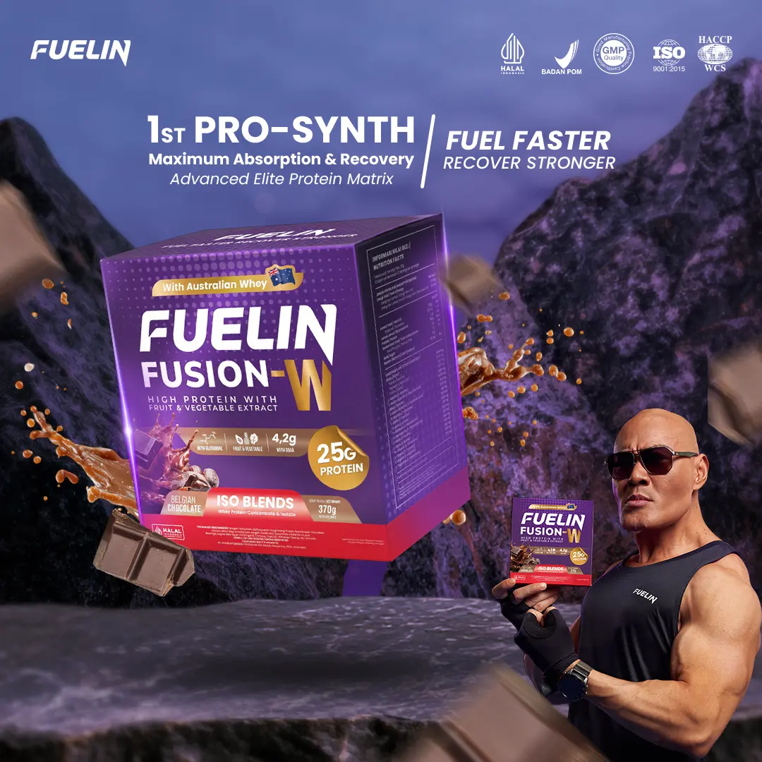 FUELIN - Fusion W ISO BLENDS ( Whey Protein & Isolate )  10 Sachet x 35gr   - Susu Protein Dilengkapi BCAA - EAA - GLUTAMINE & Enzim Buah Nanas & Pepaya