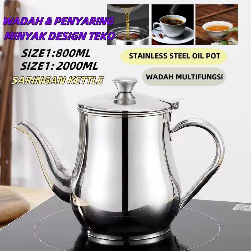 Oil pot Teko Saringan Minyak 800 ml Stainless Angsa Jumbo 2000ml stainless steel