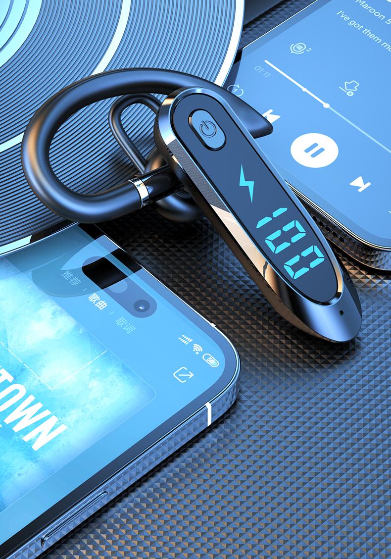 Headset Telinga Tunggal dengan Mikrofon Bluetooth 6.0 Earphone Peredam Kebisingan Speaker Mini Tahan Air Tampilan LED Bebas Genggam Waktu Siaga Panjang