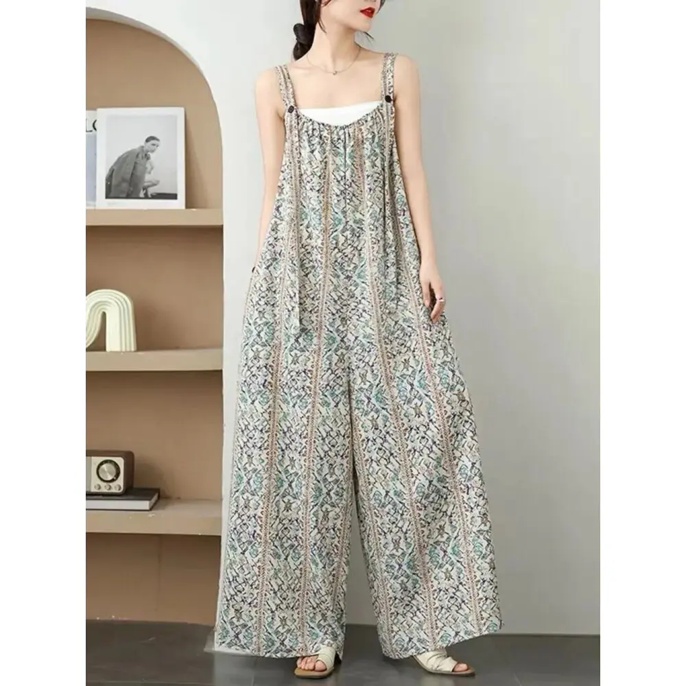 Asaya Jumpsuit Wanita Daily Tanpa Lengan Dengan Motif Printed