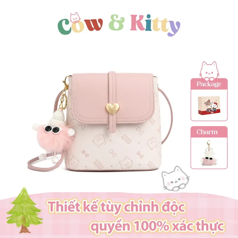 Túi Cổ Điển, BORRY ROSA / Cow & Kitty, Dành Cho Nữ, Túi Đeo Chéo Và Đeo Vai, Với Charm Mèo Dễ Thương