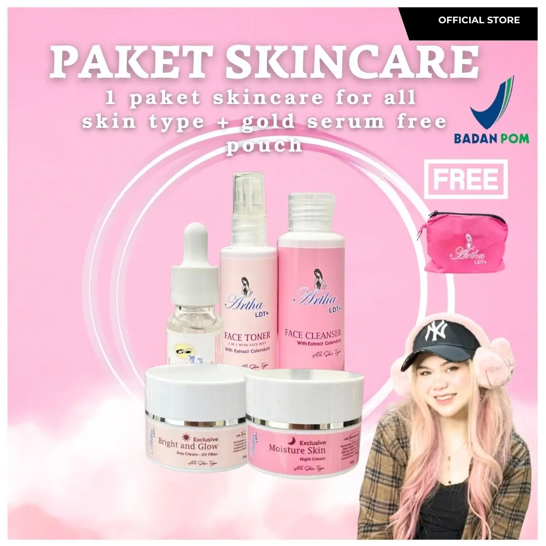 PROMO AMBYAR NEW PACKAGING - 1 PAKET SKINCARE +  GOLD SERUM  ARTHA LDT+ (FOR ALL SKIN) FREE POUCH [Wajah Facial Perawatan Pencerah]