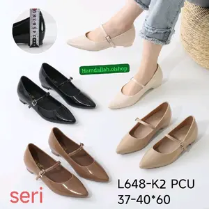 sepatu wanita flat balet tali gesper karet jelly sepatu perempuan L648-HMD hitam Shoes