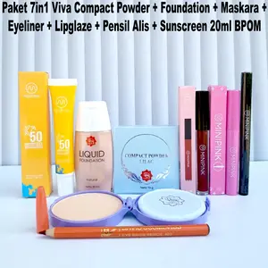 Paket 7in1 Viva Compact Powder + Foundation + Maskara + Eyeliner + Lipglaze + Pensil Alis + Sunscreen 20ml BPOM