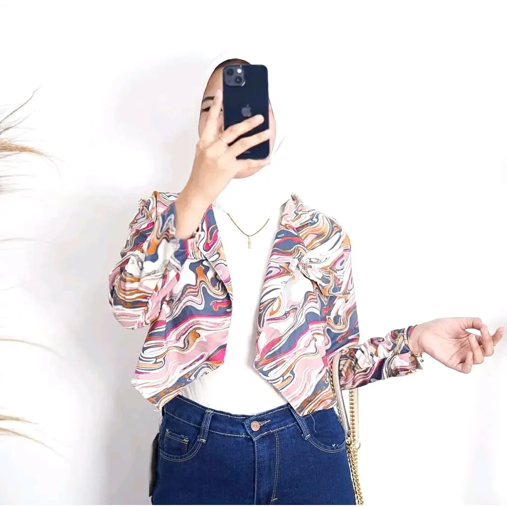Marble Pink Cute Blazer Wanita Kekinian Fashion Atasan Motif