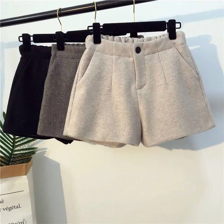 2023 High Waist Woollen Shorts plus Size Wide Leg Pants New Versatile Outerwear Leggings Thick Boots