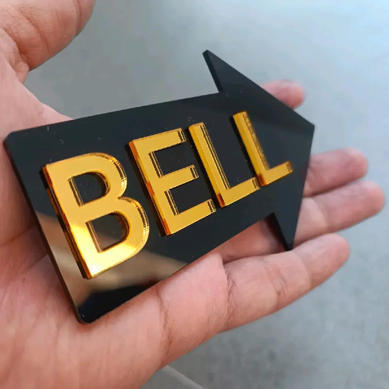 Tanda BELL Pintu Akrilik Gold Timbul Panah Penunjuk Bell Rumah papan nama 3