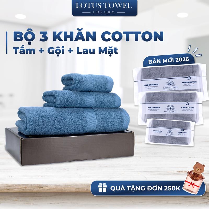  Set 3 Khăn   Khăn Tắm+ khăn Gội+ Lau mặt  lotustowel Làm Từ Sợi Cotton Cao Cấp Mềm Mịm Thấm Hút Không Ra Màu Dùng cho Nhà Tắm Spa Khách sạn Resort 
