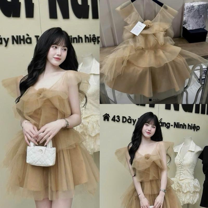 VÁY TIỂU THƯ PHỐI LƯỚI TẦNG ĐÍNH BÔNG ĐI TIỆC