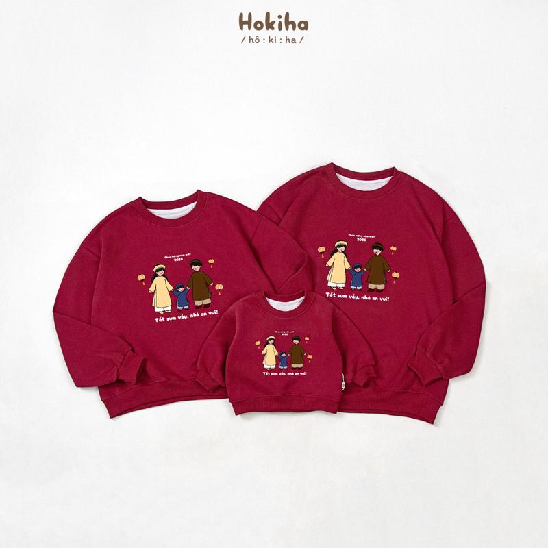 Hokiha GD314 - Áo sweater gia đình Tết chất nỉ ép dày dặn mềm mại cho bố mẹ bé trai và bé gái