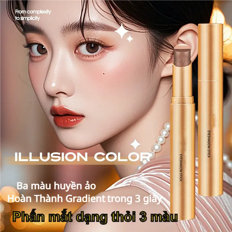 Phấn mắt dạng thỏi, Ba Màu, Hoàn Thiện Lì Không Thấm Nước, Bút Bắt Sáng, Trang Điểm Nhanh, Thích Hợp Cho Người Lười Biếng Trang điểm mắt