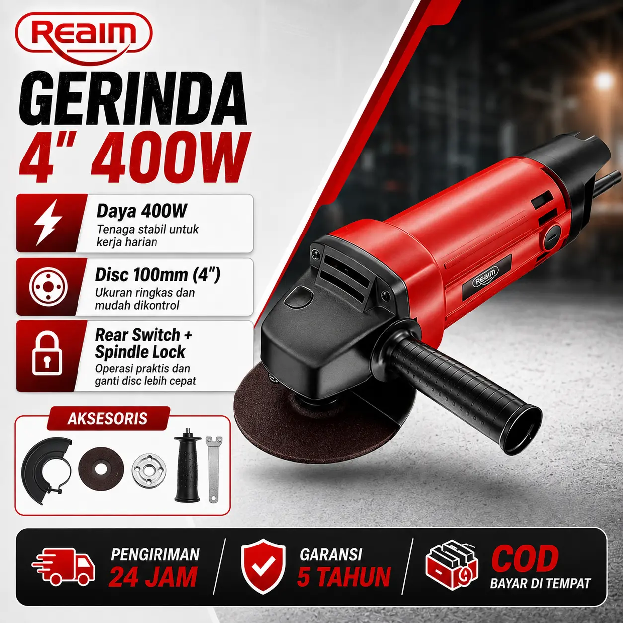 REAIM Mesin Gerinda Tangan 4 Inch Gerinda Listrik Angle Grinder Mesin Gerinda Elektrik Grenda Grinder Gerinda Potong Besi Kayu Keramik