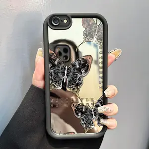 Casing Hp Untuk iPhone 6 Plus 6s Plus 7 Plus 8 Plus SE 2020 X Xr Xs Max 11 Pro Max 12 Pro Max 13 Pro Max 14 Pro Max 15 Pro Max Case Casing kupu-kupu ungu Kesing HP cermin baru silikon Softcase