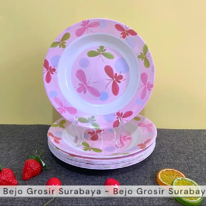 PAKET HEMAT 6/12 Pcs Piring Makan Melamin 9 Inch 23 Cm - Melamin Meishing - Warna Random T109 1