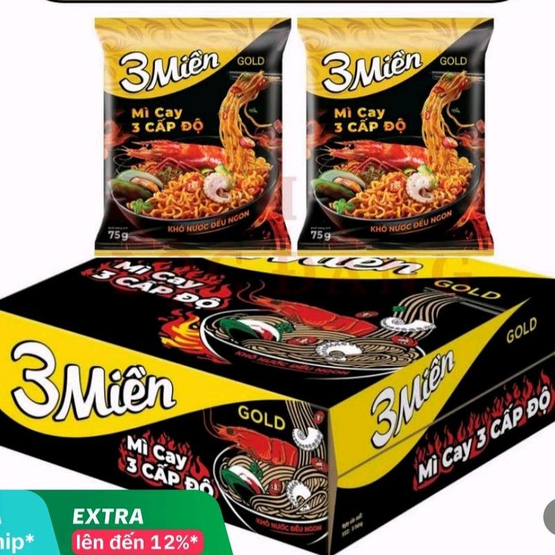  THÙNG 30 GÓI MÌ 3 MIỀN TÔM CHUA CAY NƯỚC CỐT TÔM & THỊT .GÓI 75G 
