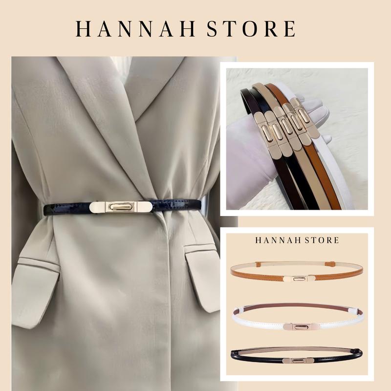 Thắt lưng đai váy da thật bản nhỏ 1cm khóa bấm kim loại phù hợp phối với mọi trang phục thời trang Women belt