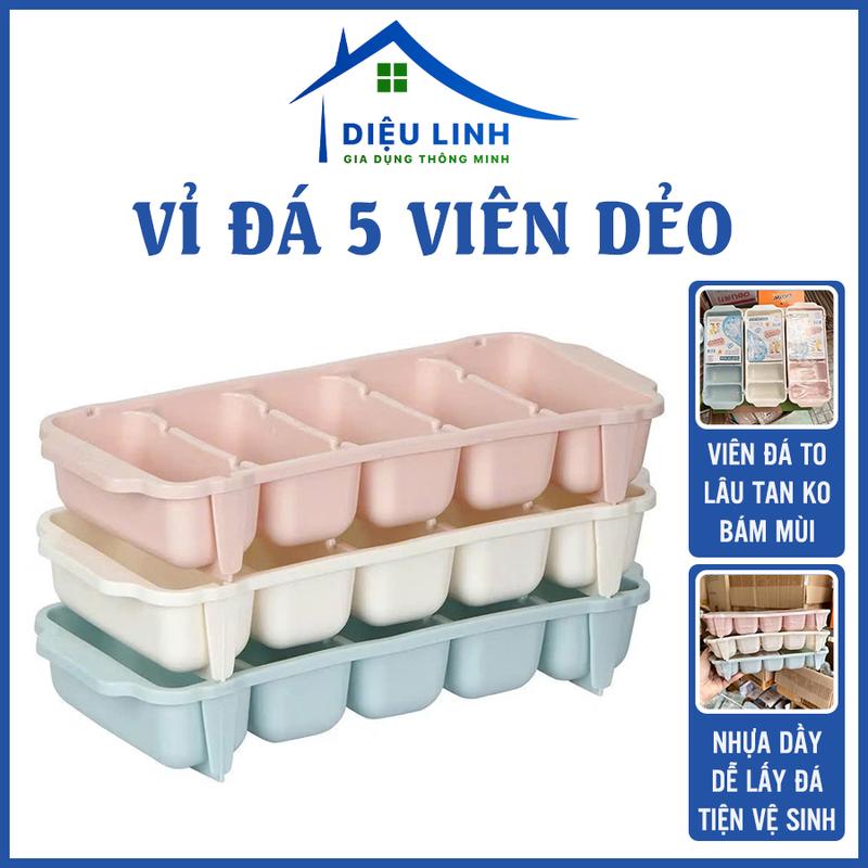 Dieulinhshop Khay Đá Cao Cấp 5 Ngăn Cỡ Lớn 6928 Làm Đá Uống Bia Vỉ 5 Đá Viên Nhựa Dẻo 26x10x4cm Siêu Bền Chống Dính Dễ Vệ Sinh