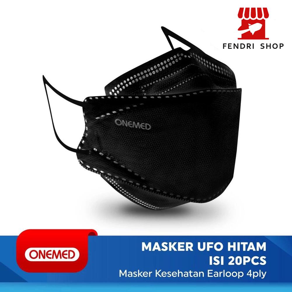 Masker Karet UFO Hitam 3D OneMed 4ply Box isi 20pcs