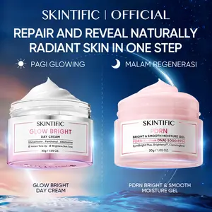 Skintific 2pcs Cream Pagi & Malam Set  PDRN Bright & Smooth Moisture Gel 30g+Glow Bright Day Cream 30g | low Bright Day Cream 30g&Symwhite 377 Dark Spot Moisturizer Gel 30g