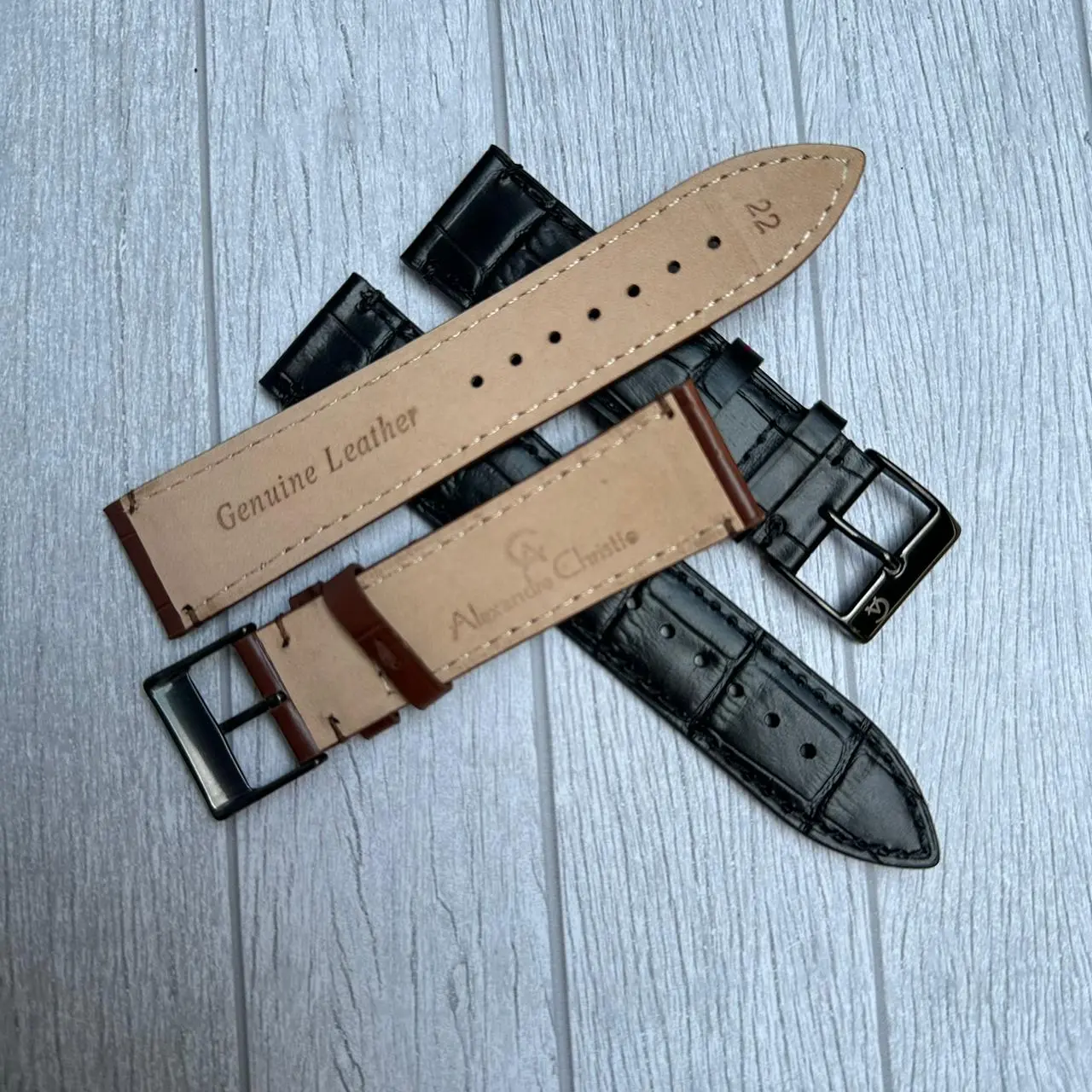 Tali Jam Kulit Alexandre Christie Tipis Motif Croco Original, Strap Jam Kulit  Alexandre Christie Tipis Mitif Croco Original