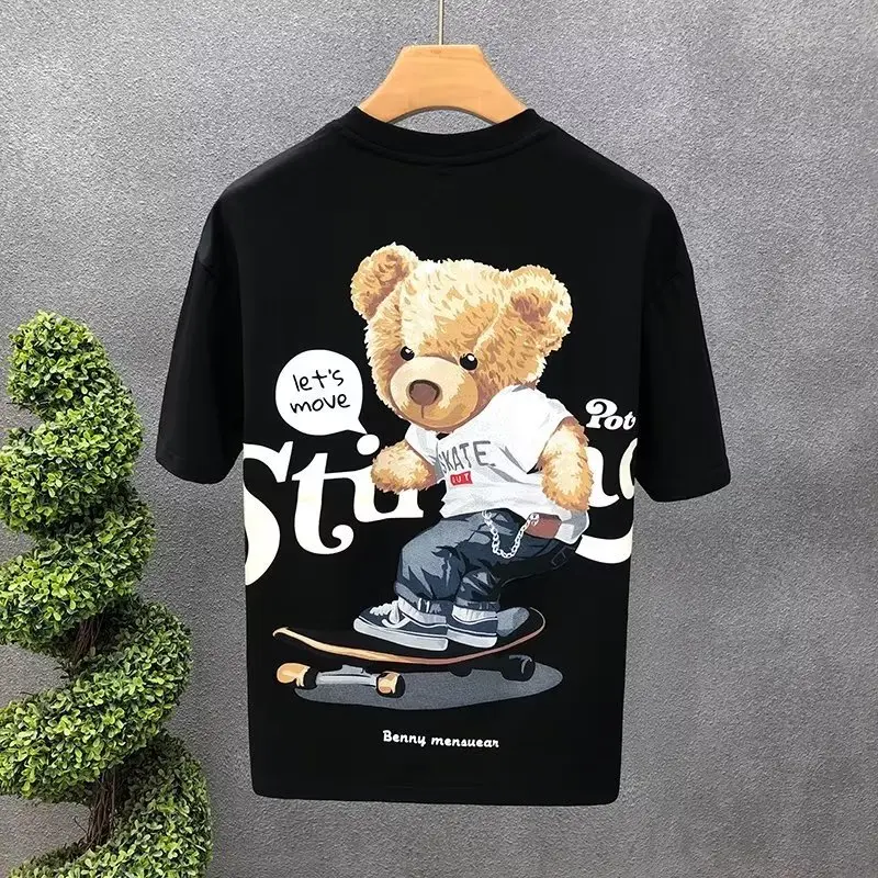 Trendy and fashionable men's T-shirt, comfortable and loose printed short sleeved cotton T-shirt, basic half sleeved