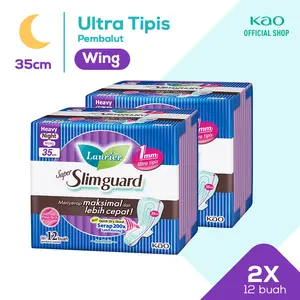 Laurier Super Slimguard Pembalut Wanita Night Wing 35 cm 12 Pads Twinpack Breathable