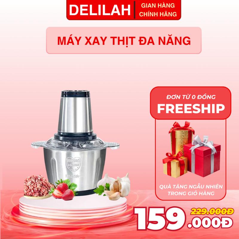 Máy Xay Thịt Inox Đa Năng 4 Lưỡi, Xay Thực Phẩm 2L Công Suất 300W Bảo Hành 12 Tháng
